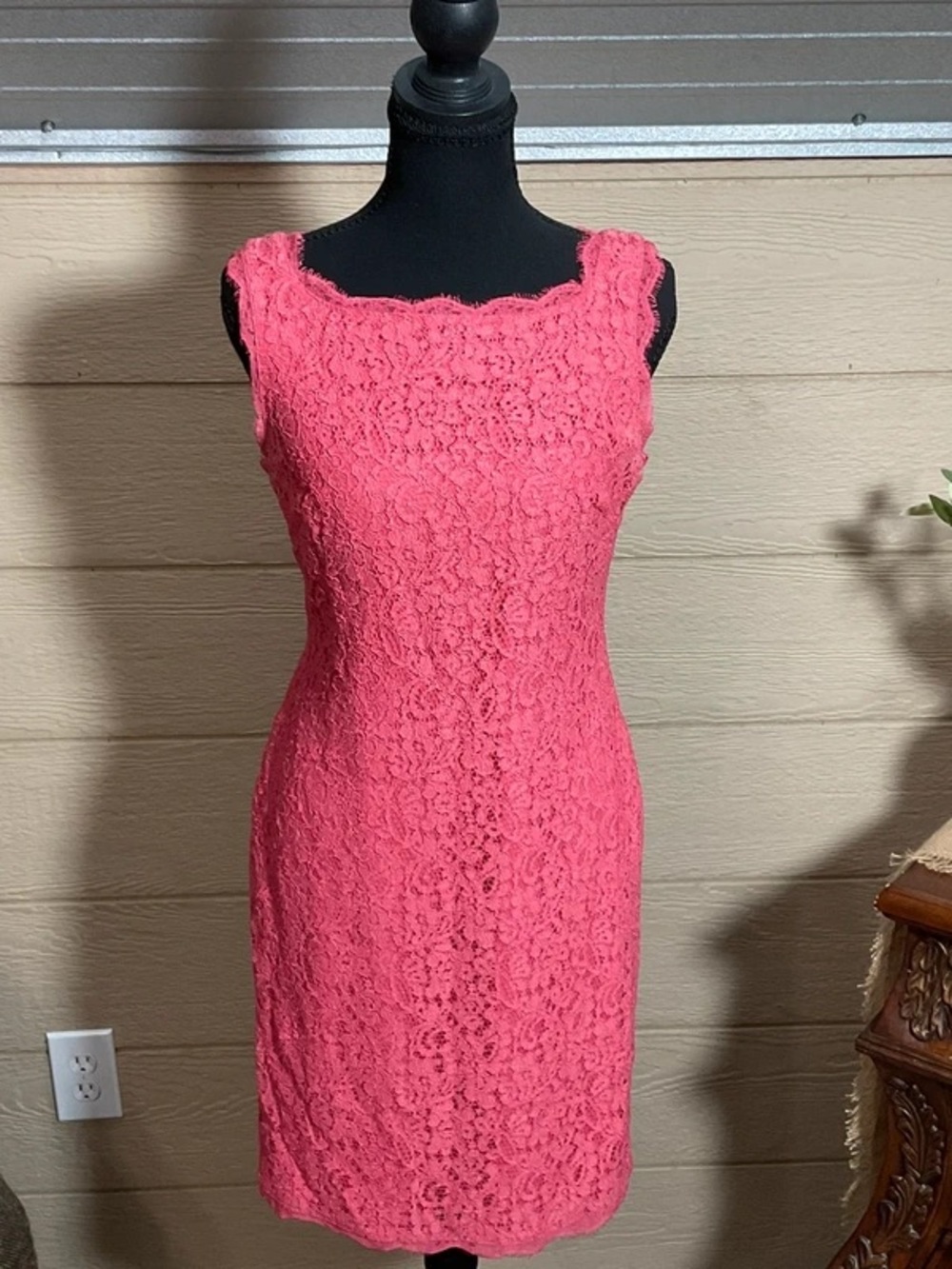 Adrianna Papell Coral Pink Lace Sheath Dress